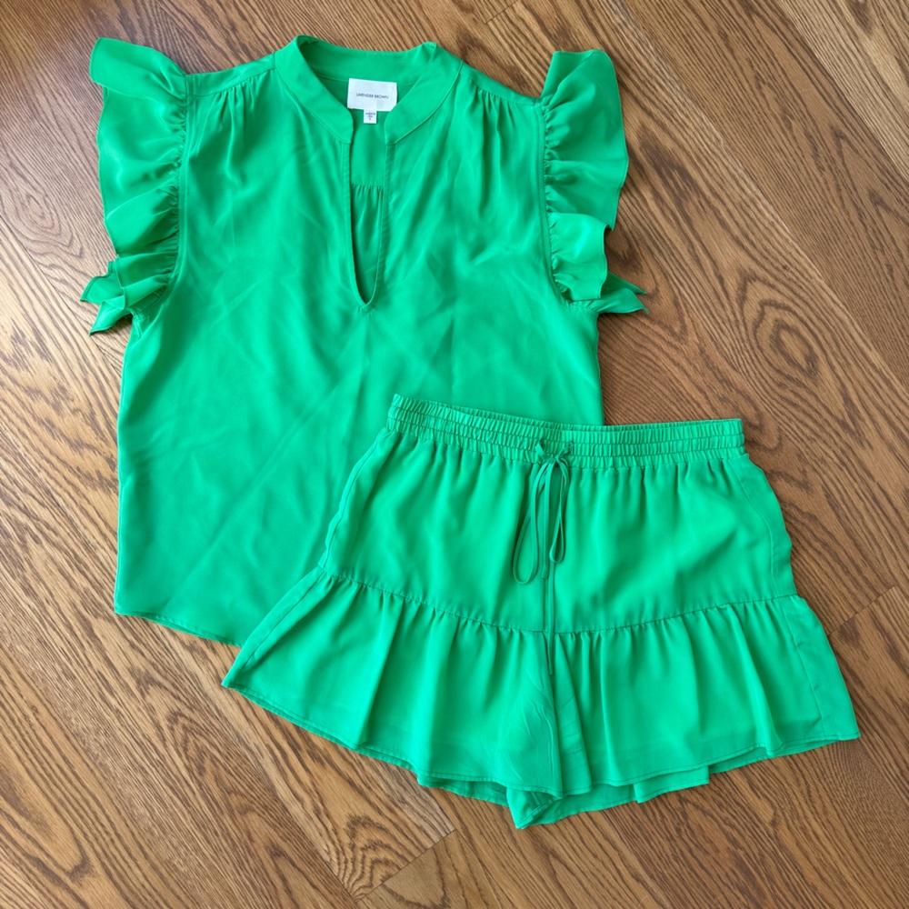 Lavender Brown Green Skirt Set-Small top and medium bottom